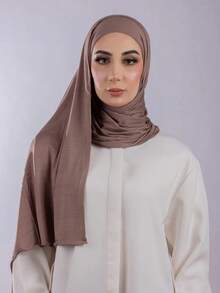 1pc Instant Wear Knit Headscarf, Made Of Soft Breathable And Pilling-Resistant Fabric. Tie-Style Headscarf. Suitable For Muslim Daily Wear All Year Round. - Brown - View 4