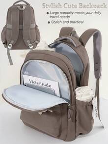 1 PC Brown Solid Color Animal Portable Travel Versatile Commuting Backpack,Multifunctional And Large Capacity Fashionable And Casual Large Capacity Portable Zipper School Bags,Travel Storage Stationery Storage,Vacation Essentials Satchel, Suitable For Earphones, Chargers, Lipstick, Cosmetics, Perfume, Skin Care And Beauty Products, Nurses, Students, Keys, Holiday Gifts - màu nâu - Xem 3