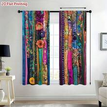 Boho Floral Striped Curtains - Semi-Sheer Window Drapes With Rod Pocket, Peach Skin Curtains, Single-Sided Printed, Vibrant Multicolor Floral Patterns - Machine Washable Polyester For Living Room, Bedroom, Kitchen, Enhance The Sense Of Happiness At Home, Spring Home Decor And Gifts (Rod Not Included) - Style 1 (2 Panels) - View 4