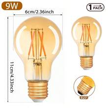 Kasotile 1pc A19 Vintage LED Light Bulb, High Brightness 2700K Warm White, 9W E26 Standard Base, 800 Lumens, CRI80+, Clear Glass Filament Bulb, Suitable For Home, Restaurant And Farmhouse. Non-Dimmable.