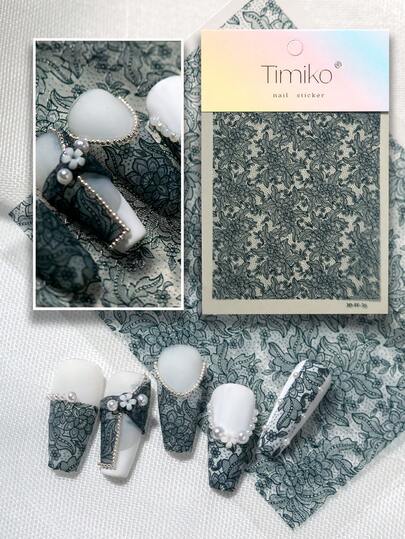 1pc Elegant Vintage Lace Texture Nail Art Sticker, Featuring Delicate Lace Floral Pattern That Perfectly Captures The Vintage Lace Fabric Texture, Intricate Design With Layered Softness, Suitable For Personal DIY And Nail Decoration.