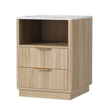 VOWNER Fluted Nightstand With RGB Lighting & Power Outlet, 2 Drawers For Storage, Bedside Table, Modern End Table For Bedroom, Living Room, Gifts For Christmas - Xem 9