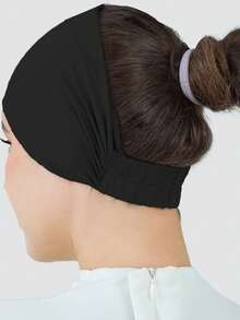 1pc Women Hijab Elastic Anti-Slip Sweat-Absorbing Wide-Brimmed Turban Cap, Perfect For Sports, Under Cap,Hair Styling And Daily Wear Abaya Accessories Women Veil - 黑色 - 查看 2