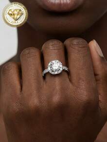 1pc Women's Engagement Ring, Starburst Crystal Flower Round Diamond Ring, 2.8g 925 Sterling Silver, 2 Carat Moissanite, Bohemian Palace Style, Engagement, Proposal, Wedding Anniversary, Valentine's Day Gift, Comes With Moissanite Certificate And Elegant Gift Box - Silver - View 5