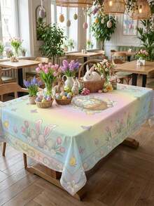 1 chiếc khăn trải bàn Phục Sinh vẽ màu nước – Thiết kế tôn giáo "Chúa đã sống lại" với hình thỏ, trứng và hoa mùa xuân | Chống nhăn và dễ lau chùi, vải polyester bền | Hoàn hảo cho bữa ăn trong nhà, tiệc ngoài trời và các buổi họp mặt gia đình theo đạo Cơ đốc. - Nhiều màu - Xem 5