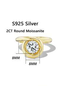 女士订婚戒指，金色圆形戒指，2.8克S925纯银，镶嵌2克拉莫桑石，波西米亚复古风格，适合订婚、求婚、结婚纪念日、情人节等场合，附赠莫桑石证书和精美礼盒 - 金色 - 查看 3