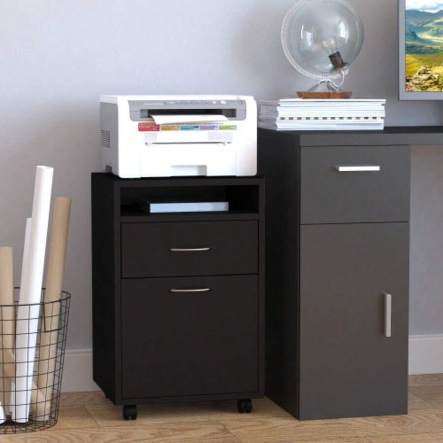 Mobile Filing Cabinet 40x35x60cm With Drawers, Ideal For The Office And Home Office, Space-Saving And Practical - Black - View 1