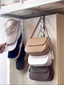 1/2pcs Hat Rack, Belt Rack, Wardrobe Accessories Organizer Rack With 6 Hat Hooks, Cabinet Clothes Storage Rack, No Drill Simple Decorative Shelf, Wardrobe Hanging Organizer - Upgraded White - View 3