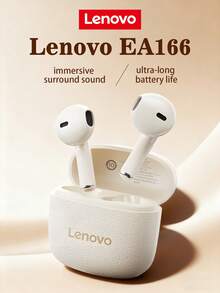 Tai nghe Bluetooth Lenovo EA166, Khử tiếng ồn thông minh, Cuộc gọi siêu rõ nét, Tai nghe Bluetooth không dây, Âm thanh chất lượng cao, Mic tích hợp, Chống nước IPX5, Thích hợp cho Chạy bộ, Tập luyện, Làm việc, Du lịch, Ngủ, Nghe nhạc - đá mặt trăng màu trắng - Xem 2