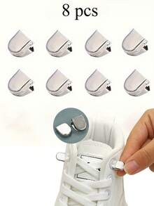 8 Stück Set Metallische Schnürsenkel-Clips ohne Binden - einfach mit einem Klick zu befestigen, perfekt für bequeme Sportschuh-Halter, Frauentag, Reiseaccessoires, Hochzeitsgeschenke, Y2K, Schlafzimmer, Kfz-Zubehör für Frauen, Küchendekoration, süße Sachen, Muttertagsgeschenk, Schlafzimmerdekoration, Garten, Küchendekor, Sommer, Strand, Reiseaccessoires, Raumdekoration, Quetschspielzeug, Abschluss - Weiss - Übersicht 3