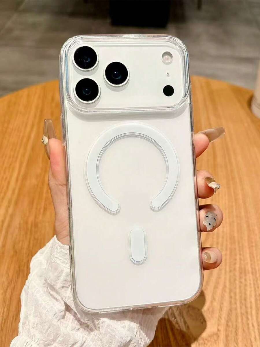 1pc Transparent Magnetic Phone Case, Couples Phone Case, Compatible With IPhone 17 Pro Max/16 Pro Max/15 Pro Max/13/15/16/17 Pro/14/11, Fashion Transparent Magnetic Phone Protective Cover, Classic & Durable Anti-Drop - Clear - View 1
