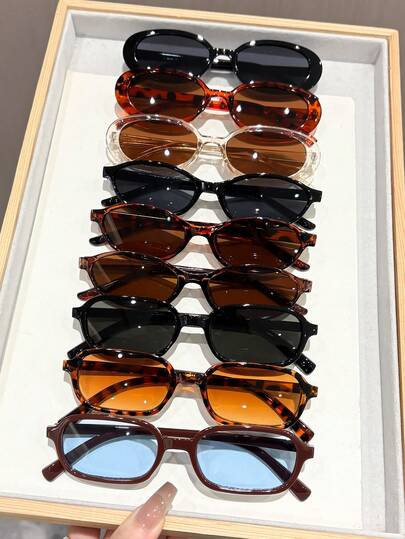 Set de 9 piezas de gafas de plástico con estampado de leopardo y marcos geométricos multicolor, adecuadas para varios tipos de rostro, aplicables para fiestas de carnaval, actividades al aire libre, combinación de moda, vuelta al colegio y otras ocasiones