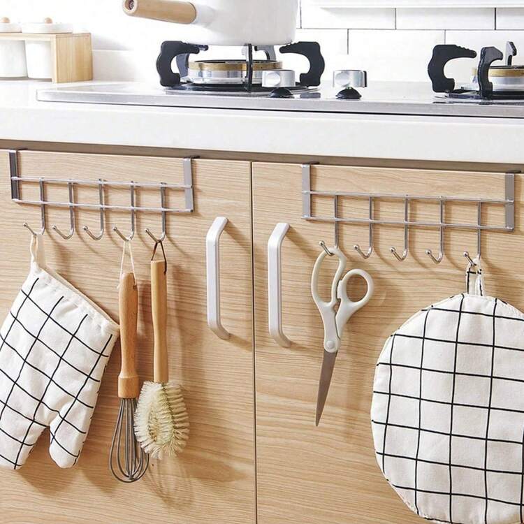 5-Hook Over The Door Storage Rack, Stainless Steel No Drill Invisible Creative Door Hanging Hooks For Cabinet, Kitchen, Coat - Multicolor - View 8