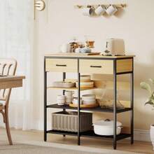 Skänk, byrå med 2 lådor och 3 öppna hyllor, köks- eller vardagsrumsmöbler, 90 x 40 x 91 cm, naturträ