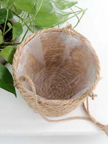 1pc Hanging Storage Basket, Potted Plant Organizer, Hanging Flower Pot, Wall Storage Basket, Balcony Flower Pot Flower Basket, Living Room Woven Hanging Basket, Wall Decor, Room Decor, Home Decor - Multicolor - View 6