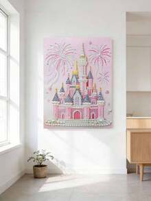 新款珍珠画套装，粉色城堡闪耀主题，珍珠材质，无框工艺，适合卧室装饰、客厅墙面艺术装饰、房间点缀艺术摆设。馈赠亲朋好友的完美礼物。 - 彩色 - 查看 3