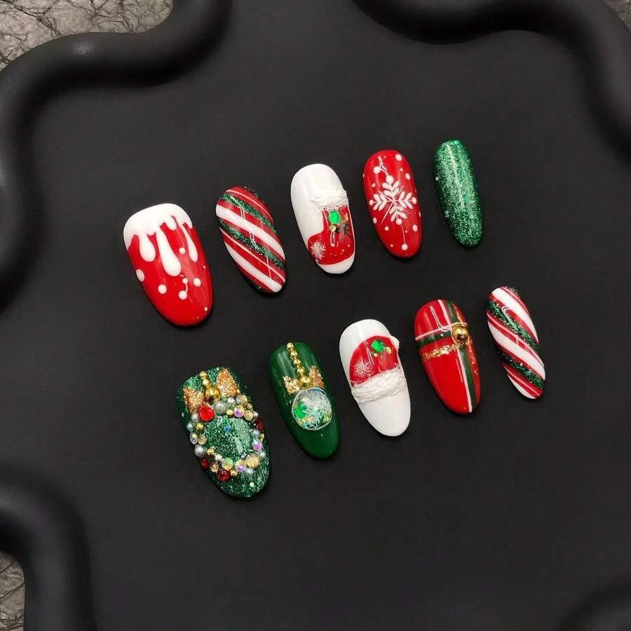 2026 Gothic Charm Nail Set – Valentine's Day Short Almond-Shaped Fake Nails. Handmade Fake Nails Suitable For Various Occasions, Such As Birthday Celebrations, Weddings, Or Just Casual Everyday Wear – 23*8*4 Cm. - Follow Your Heart - 查看 1