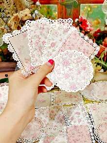 复古花卉图案纸，镂空蕾丝边装饰纸，可爱创意文具用品，适用于DIY剪贴簿、子弹笔记、笔记本、工艺品、返校季、冬季、感恩节、圣诞节、沙特国庆日、生日、节日、新年、情人节礼物（送给男友/女友）、成人 - 彩色 - 查看 2