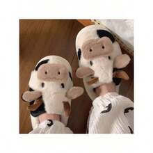 Soft And Cute Girly Cow-Toe Cotton Slippers For Winter Fashion Girls Home Warm Plush Shoes - Đen và trắng - Xem 3