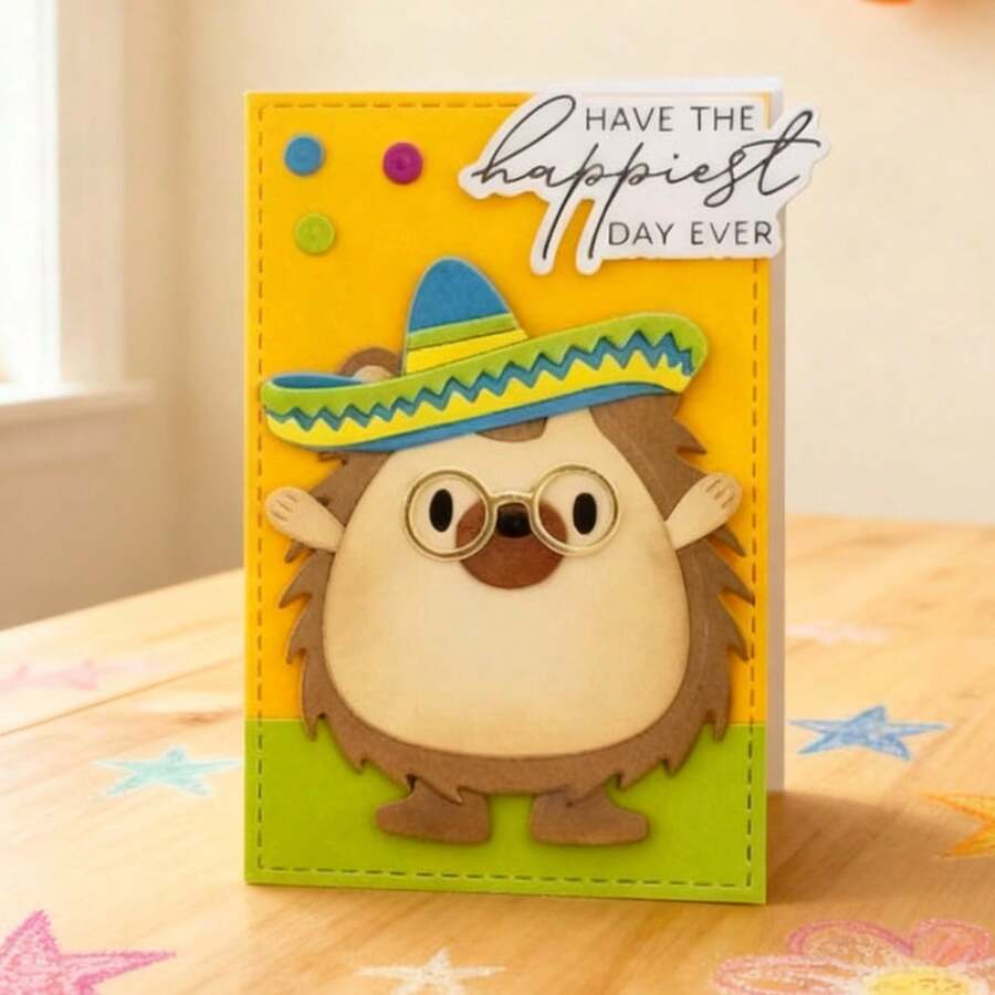 创意刺猬金属切割模具，DIY剪贴簿相册和压花模板，贺卡制作工具，卡片纸切割工艺品，礼品卡制作模板模切。 - 銀色 - 查看 1