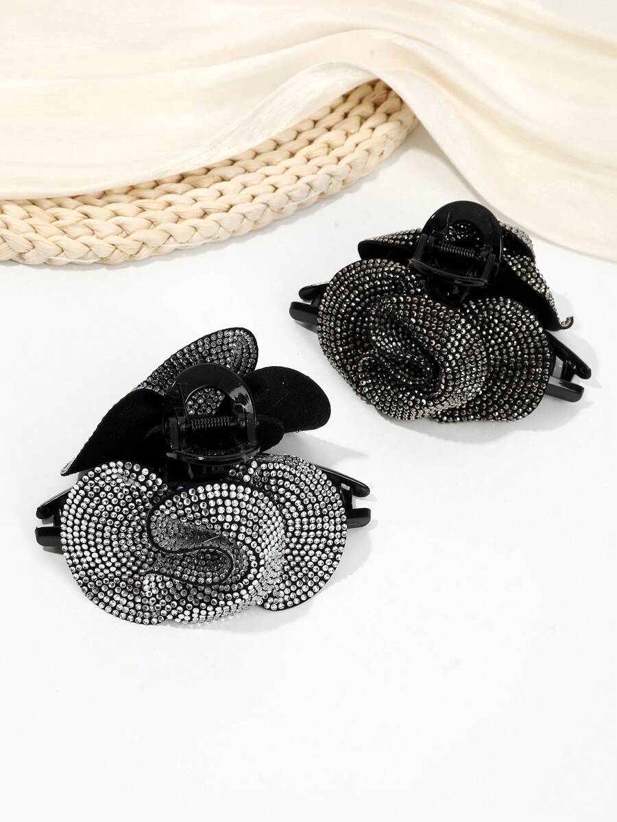 1个奢华水钻花朵发爪夹，优雅闪亮配饰，适合日常、派对、婚礼等场合。