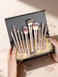 MAANGE 1/10件套专业铝管化妆刷套装，带纸质礼盒，双头粉底刷、腮红刷、散粉刷、眼影刷、睫毛刷、眉刷、唇刷、光晕刷、遮瑕刷，美妆刷套装，旅行化妆刷套装，女士及女孩礼物 - 金色 - 查看 1
