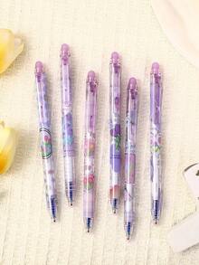 6pcs/Set Purple Tulip Erasable Gel Pens With Cute Erasers, Essential Stationery For Students, Girls, Office And School, Back To School Supplies - Purple - View 3