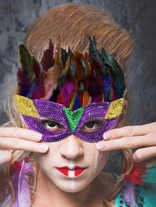 1pc Glitter Artificial Fur Mask, Costume For Masquerade Party, Carnival