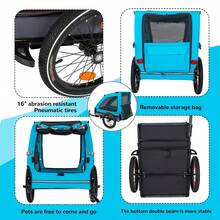 Pet Bike Trailer Dog Cart For Bicycle Suitable For Small And Medium Pets Easy Folding Cart Frame Quick Release Wheel Non-Slip Floor Internal Leash Blue+Grey - Blue+Grey + Steel1 - View 5