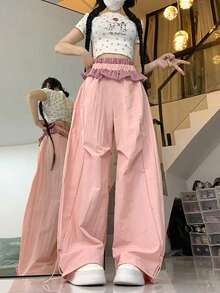 Women's Pleated Loose Casual Dopamine Plaid Wide Leg Pants - Pink - View 6