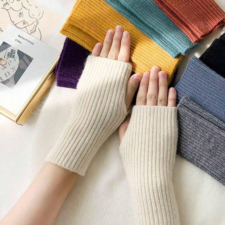 1 Pair Of Women's Autumn And Winter Open Finger Knitted Gloves With Youthful And Fashionable Style, Cold Resistant And Warm Half Finger Gloves