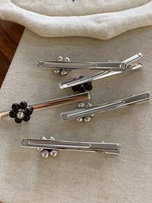 2个装女士时尚简约金属花朵发夹，发饰，适合日常佩戴，居家、学校、海滩、工作、派对、节日、生日、返校、新年、情人节、母亲节、婚礼、音乐节等场合，春夏秋冬皆宜。 - 彩色 - 查看 3