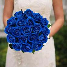 50/5/10/20/30/1 szt. Sztuczna ciemnoniebieska róża, sztuczna róża, nadaje się do samodzielnego wykonania bukietu ślubnego, dekoracji stołu, na wieczór panieński, walentynkowy, baby shower - Niebieski i biały - Zobacz 3