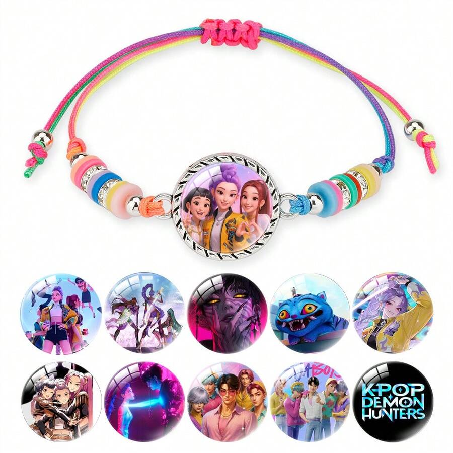 1pc Trending Rainbow Bracelet, KPOP Idol Group Soft Clay Slice Expandable Bracelet, Boho Beaded Chain - Multicolor - View 1