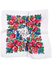 1pc Floral Print Headscarf/Shawl, Russian Style Square Scarf, Cotton Dust-Proof & Sun-Proof Shawl - Multicolor - View 14