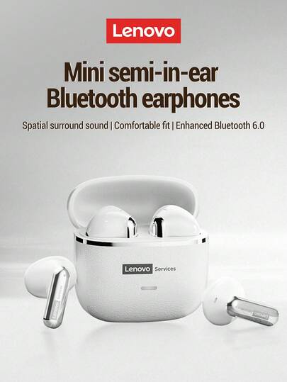  Auriculares Bluetooth intrauriculares Lenovo LE230, diseño elegante de cuero, cancelación de ruido de llamada HD, sonido envolvente inalámbrico real, Bluetooth 6.0, baja latencia para música, juegos, deportes, oficina, mini auriculares inalámbricos para Android, iPhone, PC, regalo de vacaciones