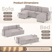 Corner Sofa Bed, U-Shaped Sleeper Sectional Couch Bed, 3-In-1 Corduroy Convertible Pull Out Sofa Bed With Adjustable Backrest, Storage And Cup Holder For Living Room, Grey - 4-seater U-shaped Corduroy Silver-grey - View 9