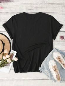 Camiseta estampada de manga corta y cuello redondo - Negro - Ver 2