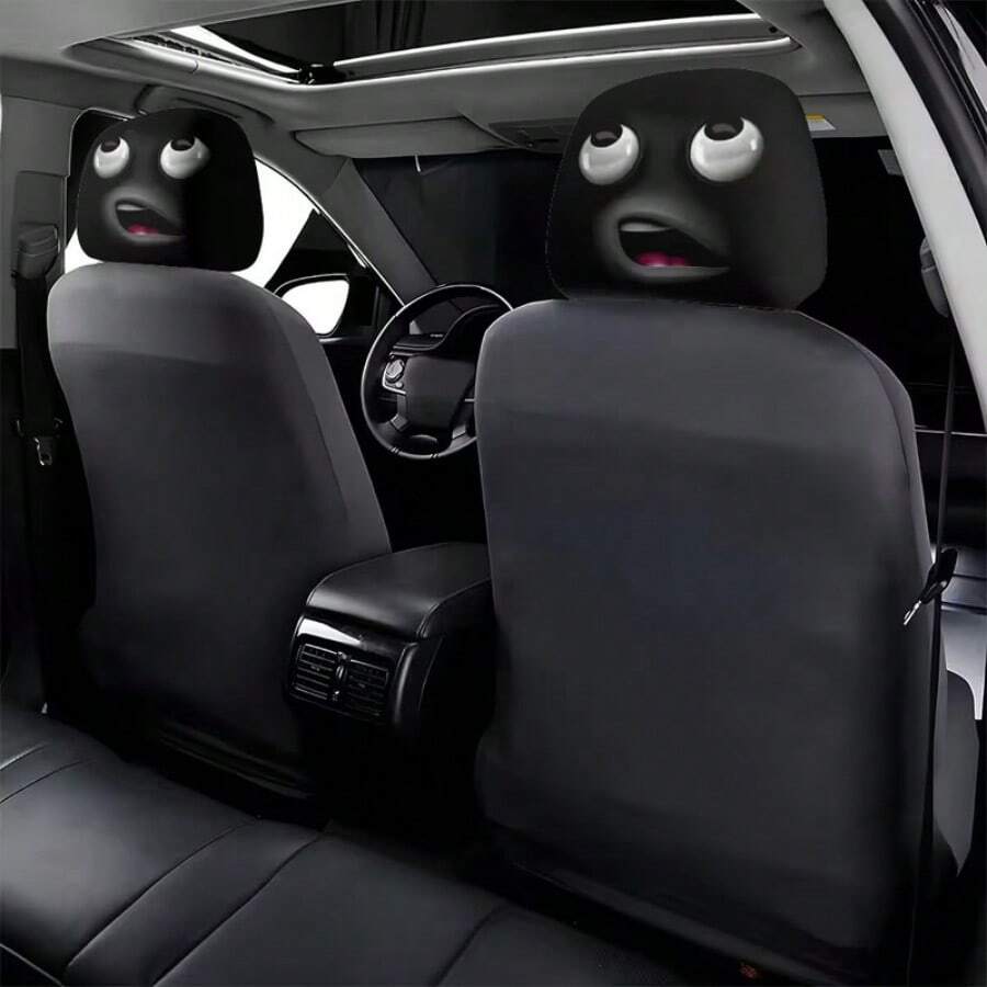 2pcs Funny Ghost Face Car Headrest Covers, Unique Car Decor Covers, Add Fun To Your Vehicle, Instantly Enhance The In-Car Atmosphere, Making Driving Less Boring, Excellent Choice For Car Interior Decoration - 2-piece Funny Face Head Pillowcase - View 1