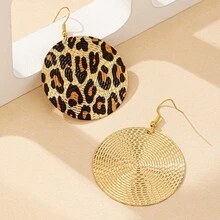 1对豹纹金属圆形耳环，适合日常佩戴 - 金黃色 - 查看 4