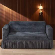 Modern Style Polyester Fiber Solid Color Bubble Gauze Simple Style Elastic All-Inclusive Lace Design Sofa Cover, All Seasons Scratch Resistant Elastic Living Room Sofa Cover Pet Anti-Dirty Universal Sofa Protector Home Decoration - 深灰色 - 查看 3