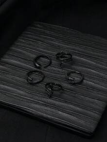 Set Cincin Ular Gaya Gotik 5 Buah, Cincin Ular Mini Asimetris Berlapis untuk Wanita - Hitam - View 4
