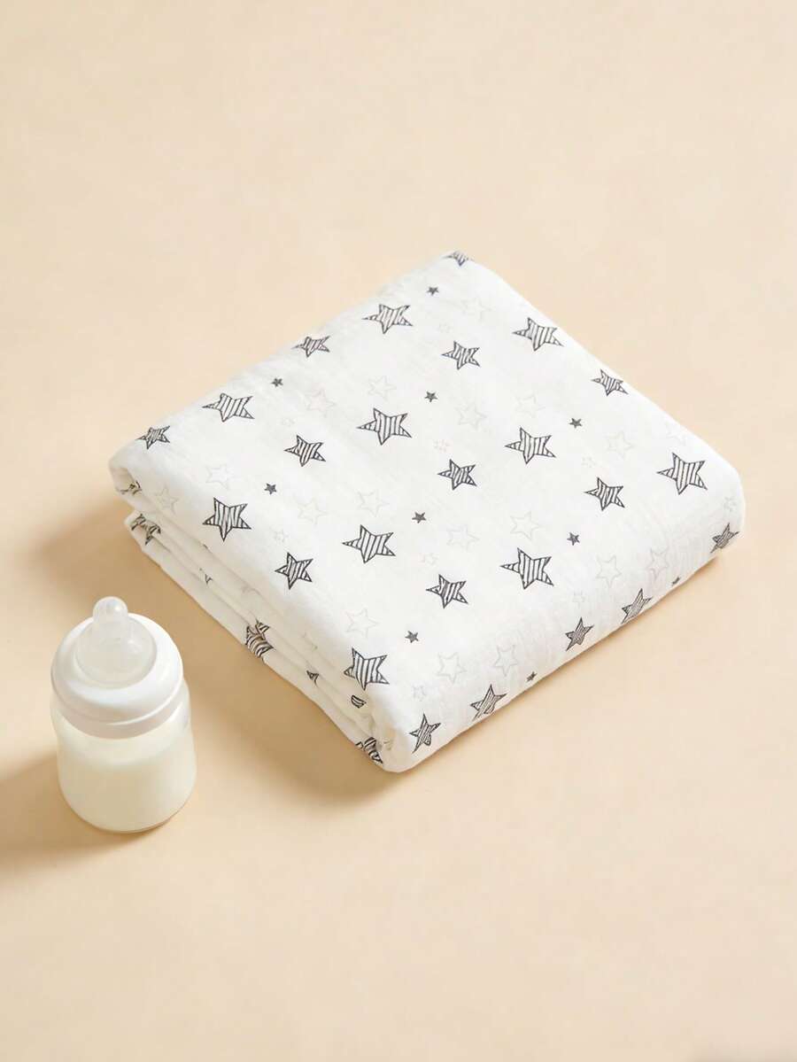 1pc Baby Swaddle Blanket, Star Pattern, Breathable Soft Muslin, Suitable For Spring/Summer Daily Use - Multicolor - View 1