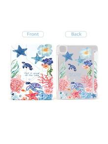 1个蓝色海龟海洋元素设计扁平保护壳，带Y型折叠支架，兼容iPad 10.2英寸、iPad Pro 11英寸（2021/2020款）、iPad（A16）11英寸（第11代/2025款）、第10代/iPad mini 4/5/6、iPad（第9代，10.2英寸），带笔槽，防摔，支持睡眠/唤醒功能，浪漫礼物 - 彩色 - 查看 6