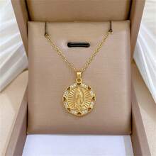 1件创意优雅瓜达卢佩圣心铜吊坠项链，闪亮锆石不锈钢链，每日祈祷好运祝福饰品，生日节日周年纪念礼物，送给挚爱之人 - 金色 - 查看 2