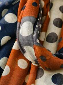 1pc Vintage French Polka Dot Patchwork Contrast Color Women's Scarf, Soft , Fashionable Lightweight Fringed Shawl, Suitable For Beach, Vacation, Travel