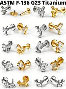 1PC G23 Titanium Cat/Dog/Rabbit Lip Studs Internal Thread Cz Flower Ear Helix Tragus Cartilage Helix Earrings Body Piercing Jewelry - As Shown - View 2