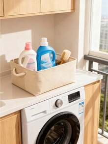 1 chiếc giỏ đựng đồ bằng vải lanh dung tích lớn có tay cầm, giỏ đựng đồ phòng tắm, hộp đựng đồ tối giản bằng vải lanh, giỏ đựng đồ đa năng, giỏ đựng đồ có tay cầm bằng dây thừng, giỏ đựng đồ gia dụng đa dụng. - Màu Khaki - Xem 4