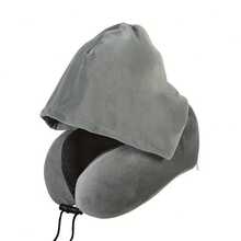 1 Adjustable U-Shaped Neck Pillow - Polyester, Hand Washable, Multiple Colors Available, Suitable For Car Travel And Outdoor Use, Comfortable And Snug Neck Support, Travel Neck Pillow, Car Accessory, Stylish Design, Durable Fabric. - 灰色連帽 - 查看 2