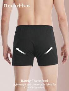 2条装 Norcotton 男士黑色平角内裤，100% 纯棉 - 黑色 - 查看 2